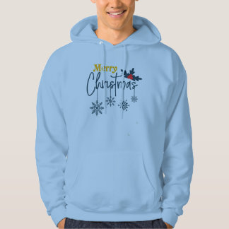 Glad jul typografi med snöflingor & järnek hoodie