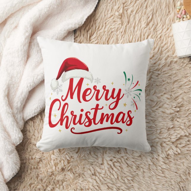 Glad jul typografi med tomteluva och snö kudde (Filt)