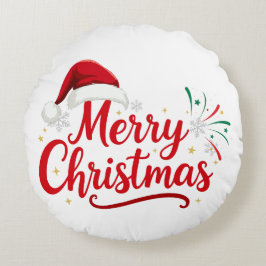 Glad jul typografi med tomteluva och snö rund kudde