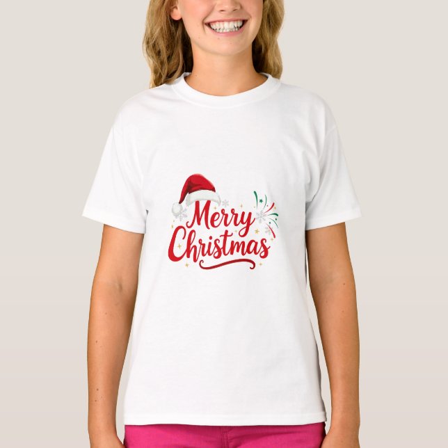 Glad jul typografi med tomteluva och snö t shirt (Framsida)