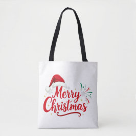 Glad jul typografi med tomteluva och snö tygkasse