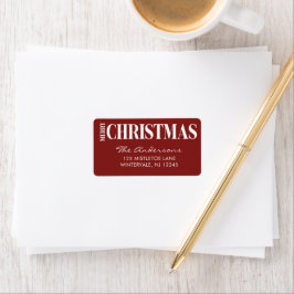 Glad jul typografi rubinröd och vit adressetikett