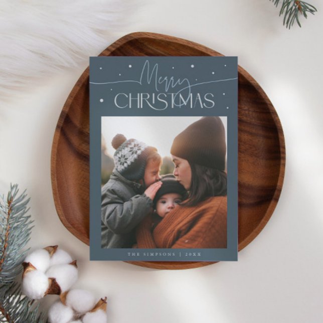 Glad jul Typografi Skifferblå Foto Julkort (Skapare uppladdad)