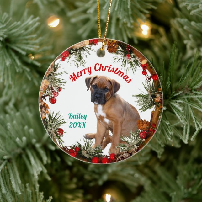 Glad Jul Valp Personlig Julgransprydnad Keramik (Träd)