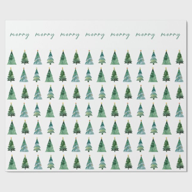 Glad jul vattenfärg Festiv julgran Presentpapper (Platt)