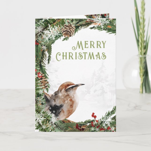 Glad jul Vattenfärg Nötväcka Bo Fågel Helgkort (Framsida)