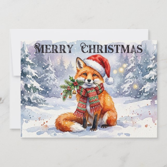 Glad jul Vattenfärg Räv Julkort (Framsida)