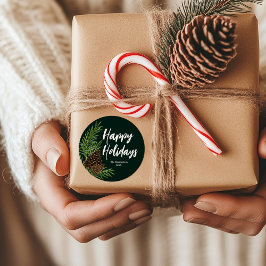 Glad Jul Vattenfärg Tall Vinter Grönska Runt Klistermärke