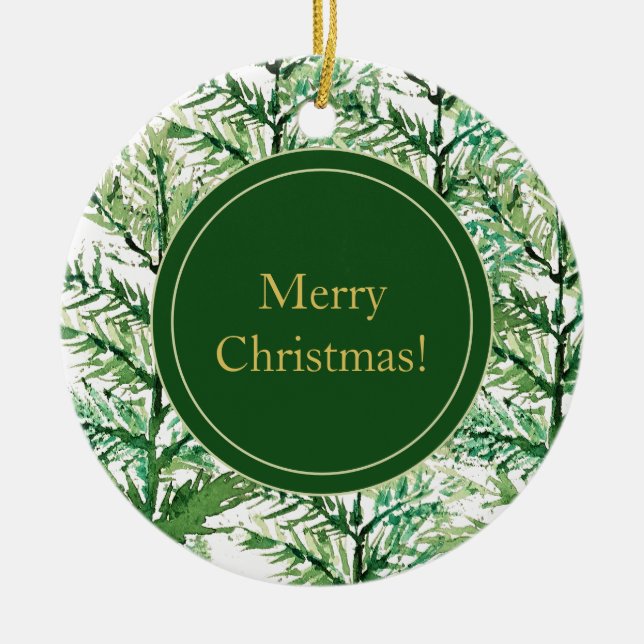 Glad jul Vattenfärgskonst Träd Julgransprydnad Keramik (Framsidan)