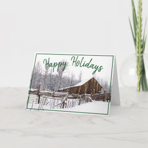 Glad jul vintage vinter snöig ladugård foto helgkort
