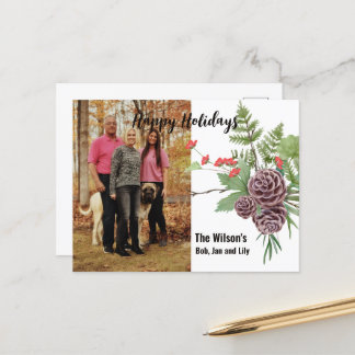 Glad jul Vinter Blommig Rustik Fotopostkort Helg Vykort