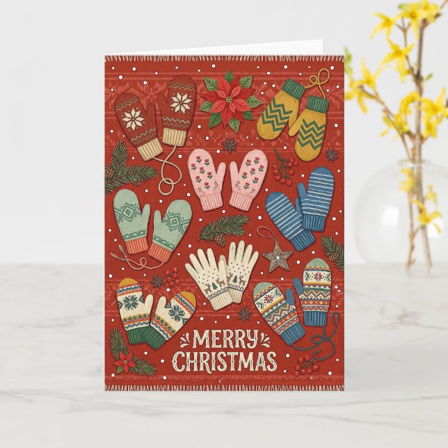 Glad jul Vinterhandskar Kort (Gul blomma)