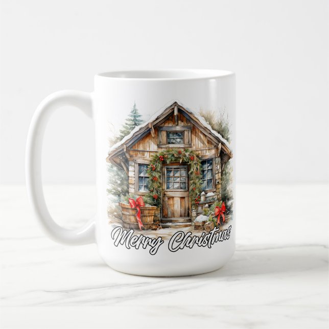 Glad jul Vintertid Lantlig Stuga Kaffemugg (Vänster)