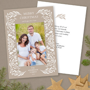 Glad jul Vit Greenery Message Foto Julkort