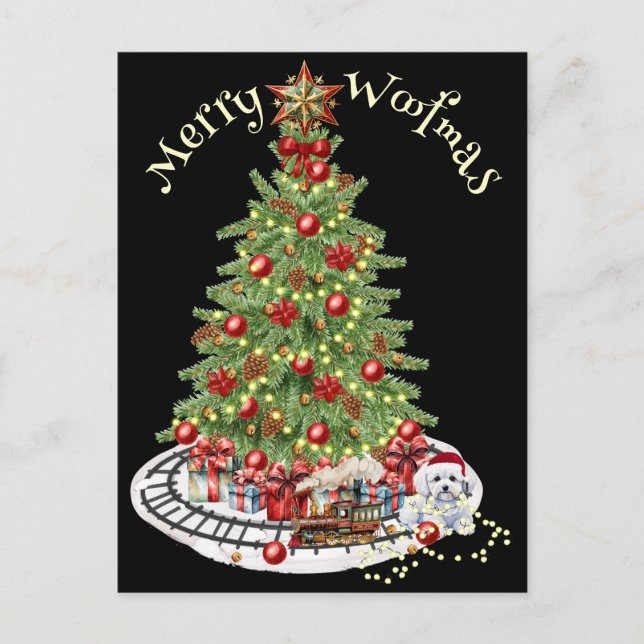 Glad Jul Voffmas Hund Design - Bichon Frise Vykort (Framsida)