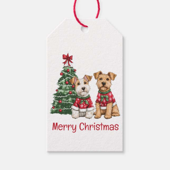 Glad jul Wales Wire Fox Terrier Hundar Presentetikett (Framsidan)