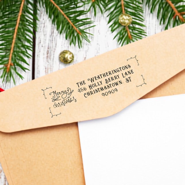 Glad jul Whimsical returadress stämpel (Merry Christmas Whimsical Return Address Rubber Stamp
)