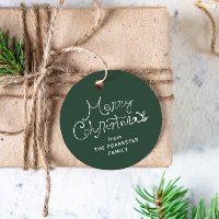 Glad jul whimsical skrift grön presenttagg