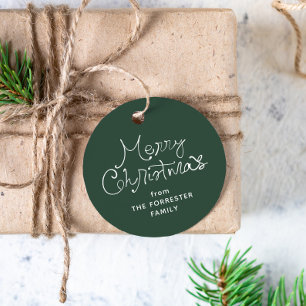 Glad jul whimsical skrift grön presenttagg gåvor etiketter