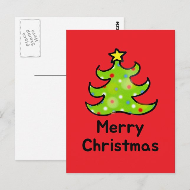 Glad Jul Whimsical Träd  Vykort (Fram/baksida)