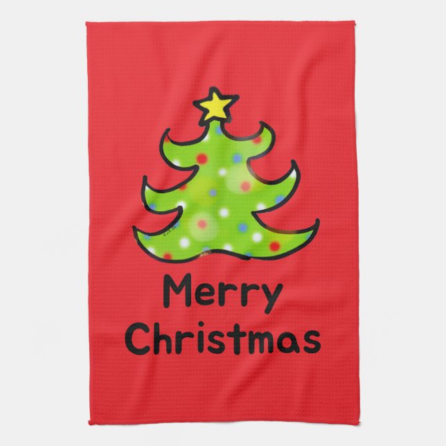 Glad jul Whimsical Träddesign Kökshandduk (Vertikal)