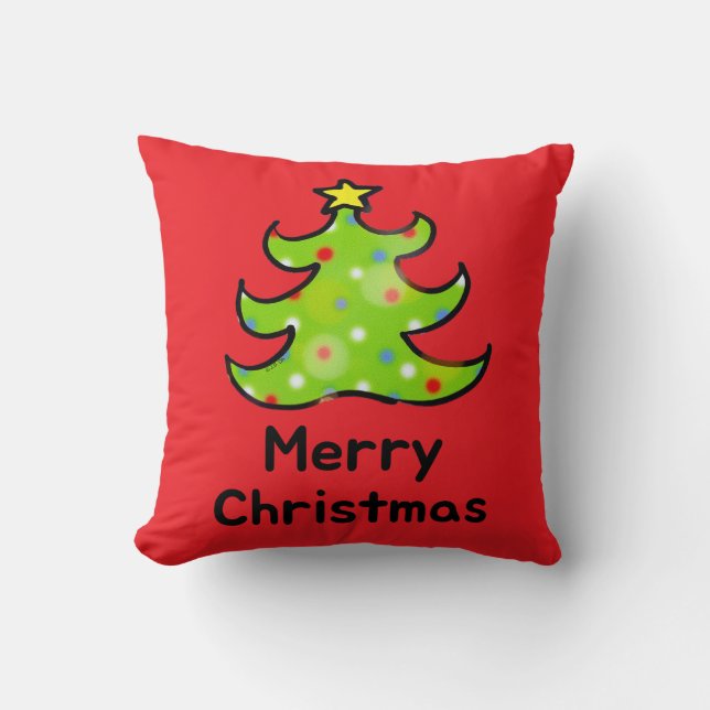Glad jul Whimsical Träddesign Kudde (Framsida)