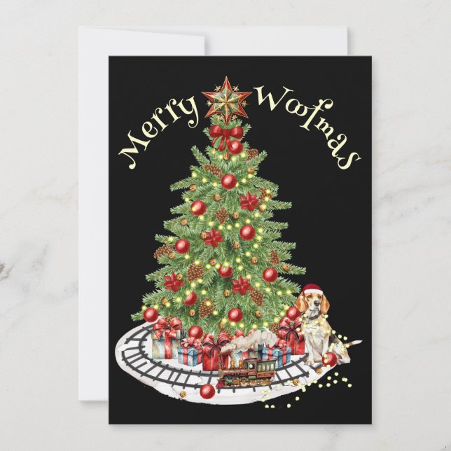 Glad Jul Woof Hund Design- Beagle Julkort (Framsida)