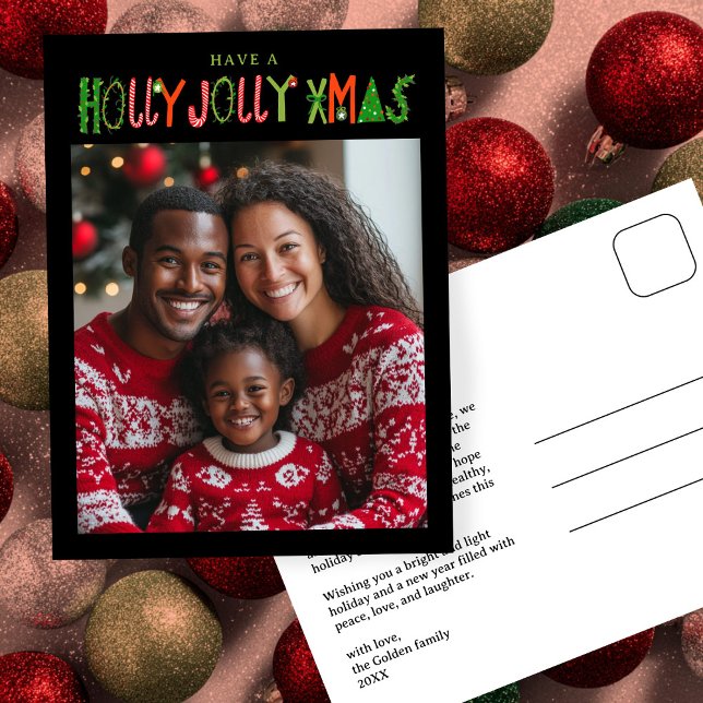 GLAD JUL XMAS Semester Jul CUSTOM Foto Vykort (HOLLY JOLLY XMAS Holiday Christmas CUSTOM Photo Postcard
)