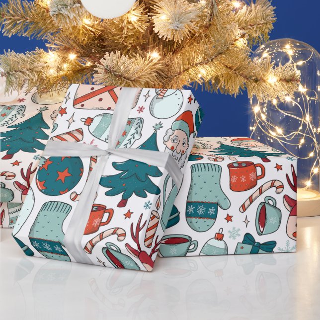 Glad julcollage, julgranar, handskar presentpapper (Helgdagar)