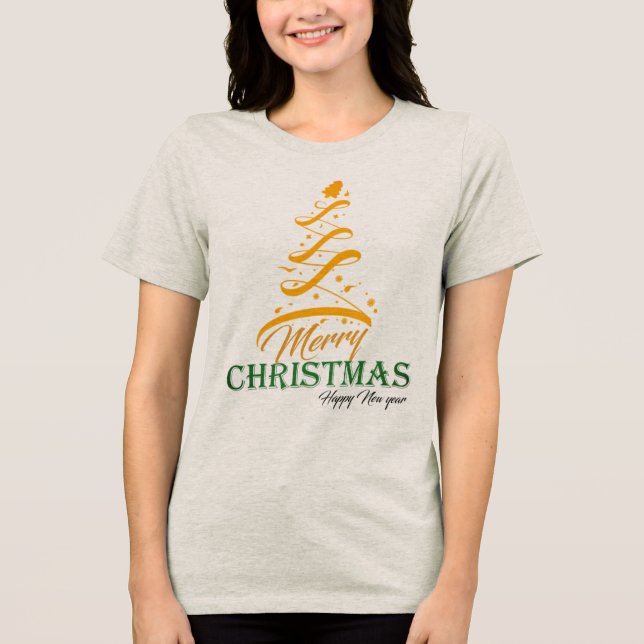 Glad julgran Dam Tri-Blend T-Shirt 🎄 (Framsida)