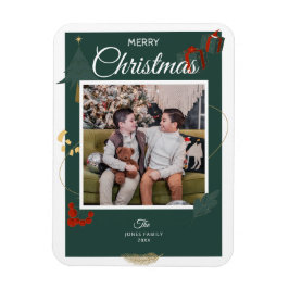 Glad julgran Familjefoto Grön Röd Magnet