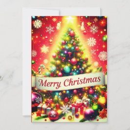 "Glad julgran med färgglada dekorationer   Julkort