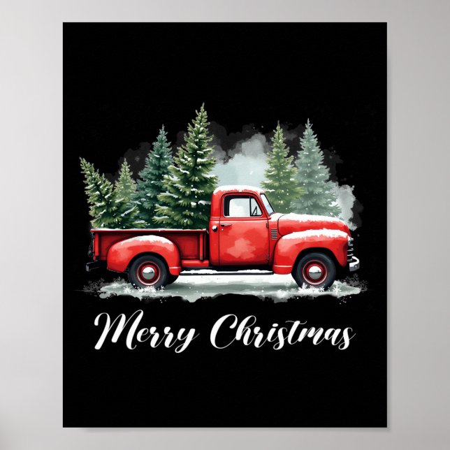 Glad julgran röd lastbil poster (Framsidan)