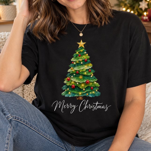 Glad julgran  t shirt (Merry Christmas Tree T-Shirt Festive Holiday Graphic Tee)
