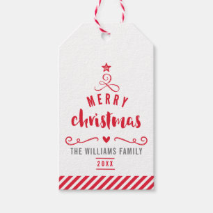 GLAD JULGRAN typografi festlig röd Presentetikett