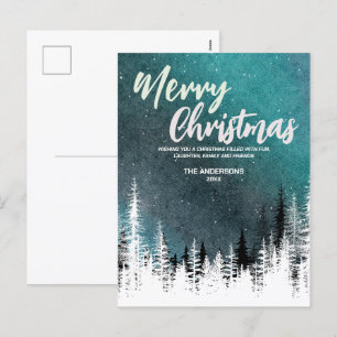 Glad julgran vinter Natt skog Högtid Helg Vykort