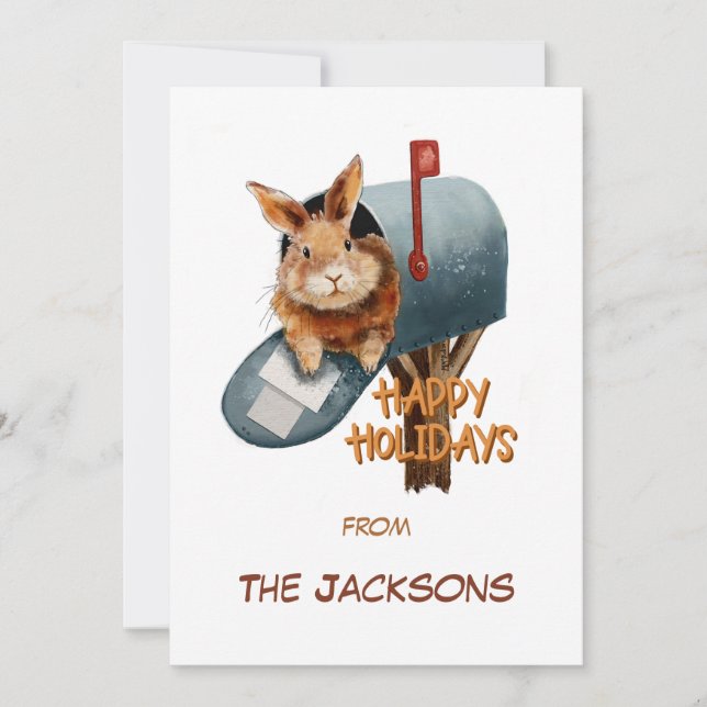 Glad julhasen i en brevlåda  julkort (Framsida)