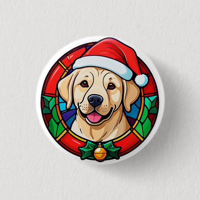 Glad julhatt Hund Tecknad Knapp (Framsida)