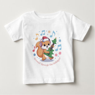 Glad julhörna ekorre som spelar gitarr omgiven av t shirt