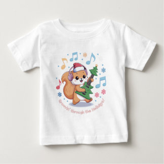 Glad julhörna ekorre som spelar gitarr omgiven av t shirt
