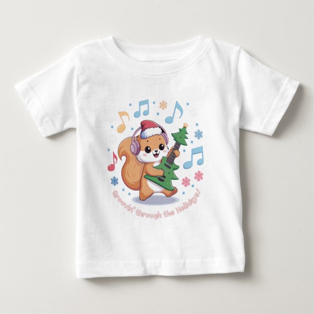 Glad julhörna ekorre som spelar gitarr omgiven av  t shirt (Framsida)