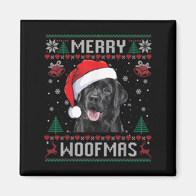 Glad Julhörna Fula Tröja Svart Lab Labrador Jul Magnet (Framsidan)