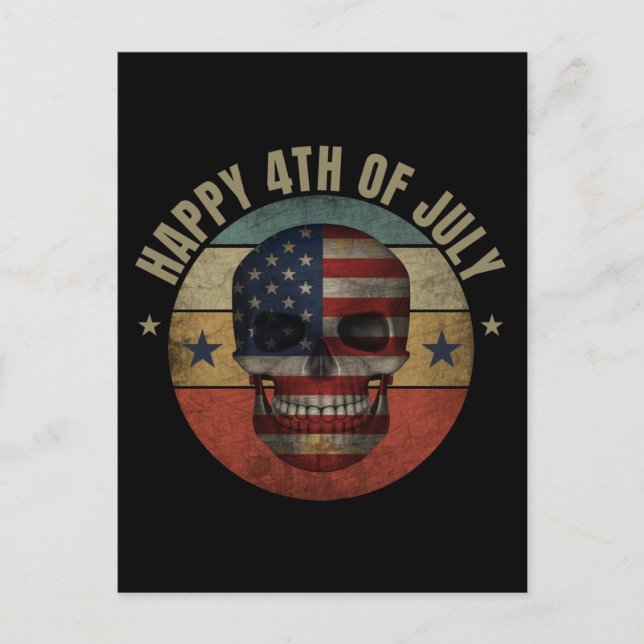 GLAD JULI 4 USA-DÖDSSKALLE PATRIOTISK PRESENT VYKORT (Framsida)