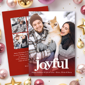 Glad julig fotokollage med fet typografi julröd julkort