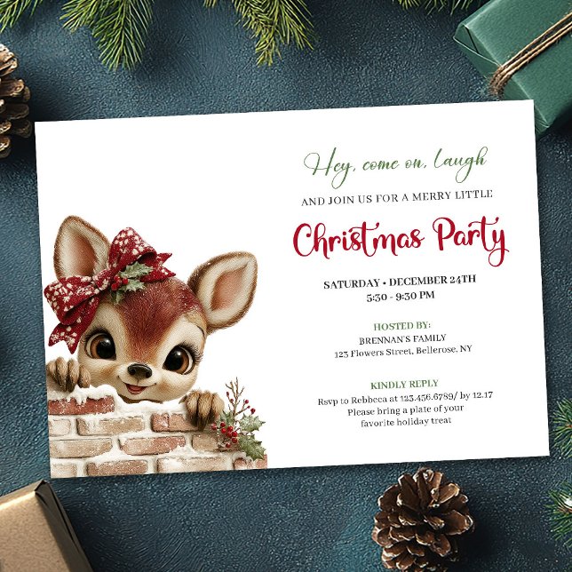 Glad julkalv julen söß kartong inbjudan (Merry baby deer Christmas cute cartoon invite template)