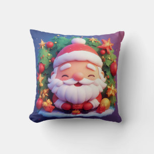 Glad julklapp omgiven av festliga juldekorationer kudde