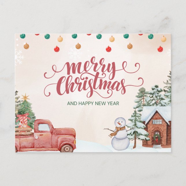 Glad julkort med snöman: Dela Holi Helg Vykort (Framsida)