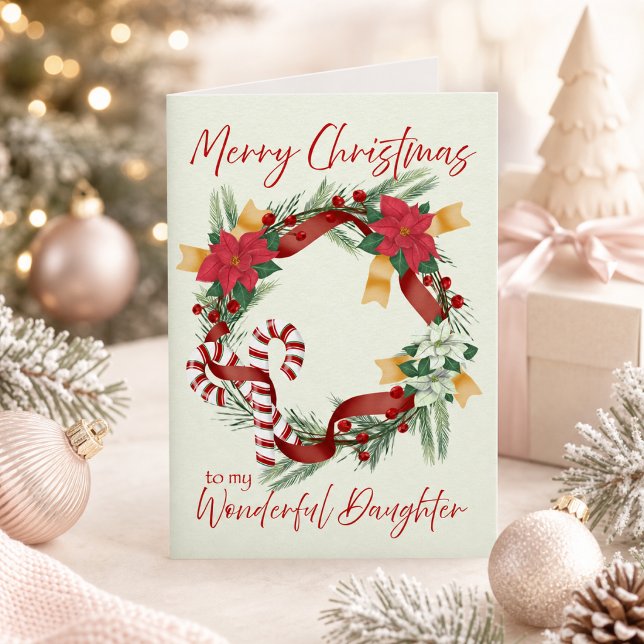 Glad julkrans för dotter kort (Merry Christmas Wreath for Daughter Card)