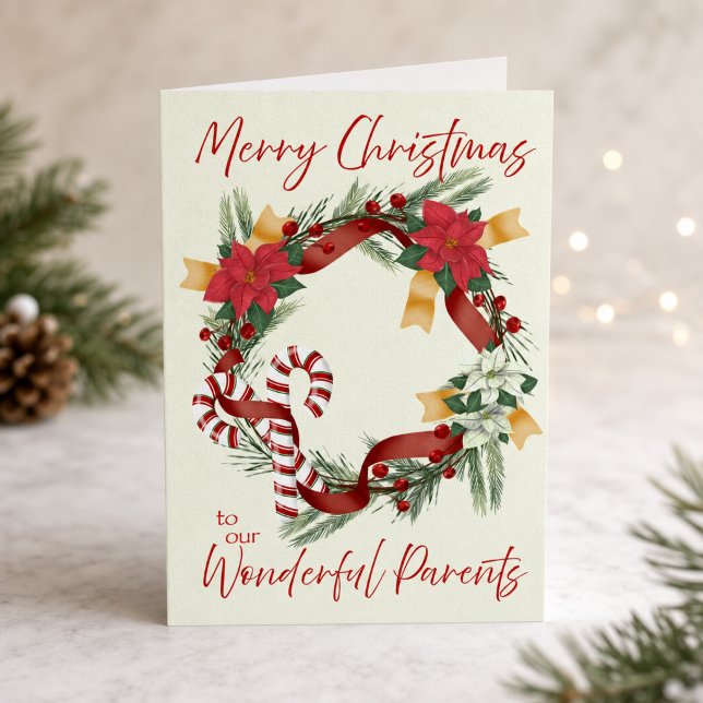 Glad julkrans för föräldrar kort (Merry Christmas Wreath for Parents Card)