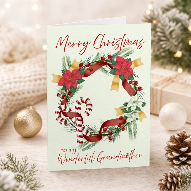 Glad julkrans för mormor kort (Merry Christmas Wreath for Grandmother Card)